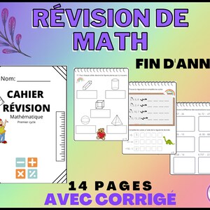 Cuaderno de trabajo de REVISIÓN MATEMÁTICA imprimible en francés | 1º y 2º de primaria, 1º ciclo | Recurso docente para imprimir.