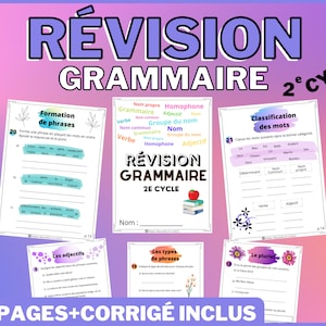 GRAMMAR REVISION book printable in French | 3rd and 4th year of primary | Printable Teacher Resource | digital-download
