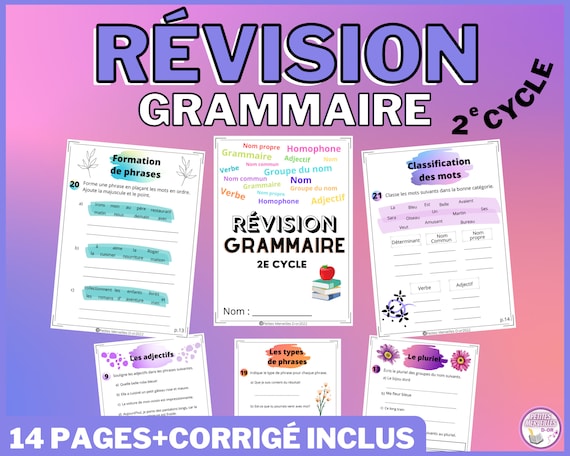 Cahier de RÉVISION GRAMMAIRE imprimable en français | 3e et 4e année du primaire | Ressource pour enseignants à imprimer | Digital download