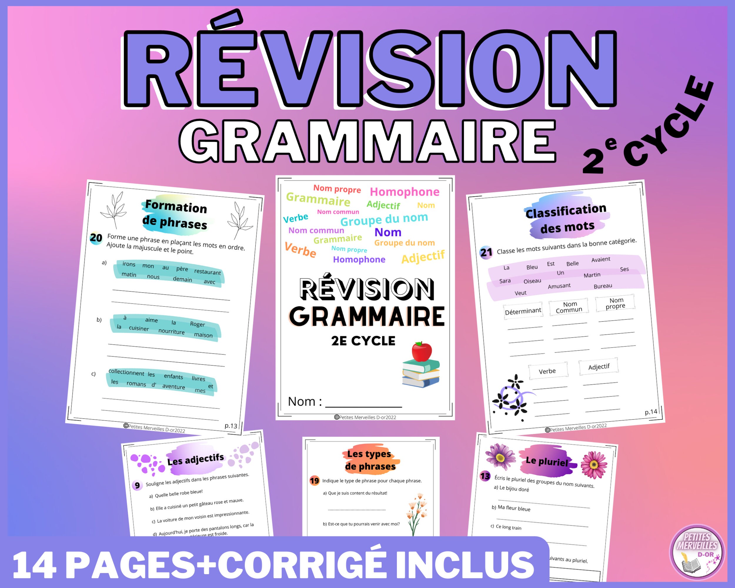 GRAMMAR REVISION book printable in French | 3rd and 4th year of primary | Printable Teacher Resource | digital-download