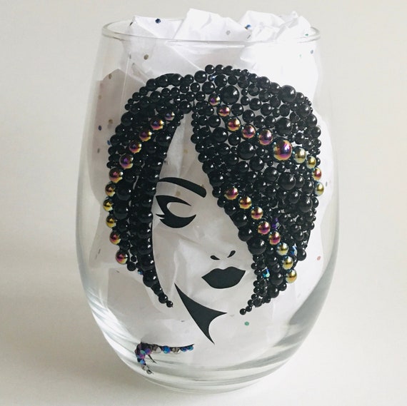 Bling No Stem Wine Glass Black Afro Pixie Etsy