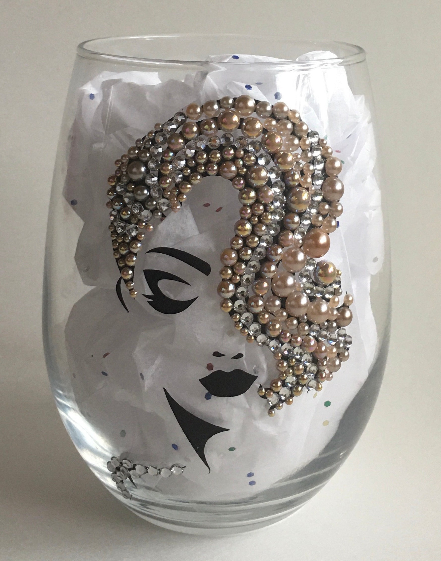 Bling No Stem Wine Glass, Silver Gold Afro Pixie Etsy
