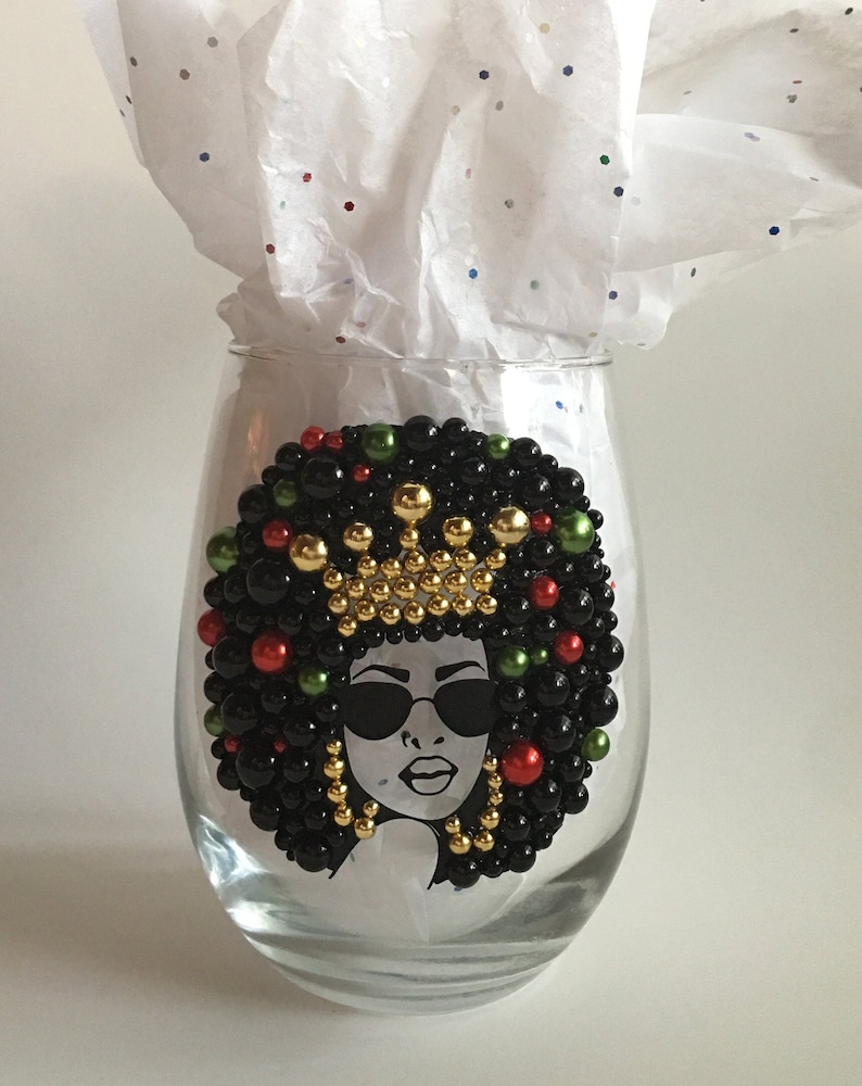 Bling No Stem Wine Glass, Black Gold Crown African Queen Etsy