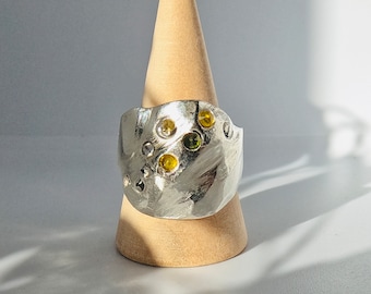Silver Statement Gemstone unisex  handmade ring.
