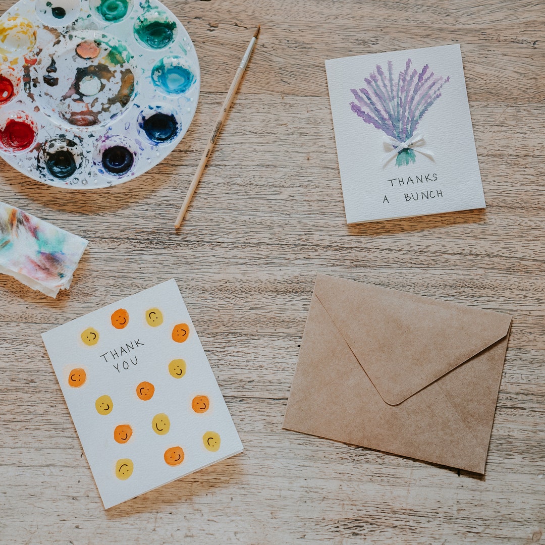 Bundle of 2 Handpainted Thank You Cards - Unique Watercolor Designs - Etsy