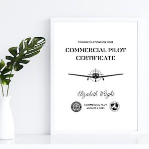 Anpassbares Berufspilotenzertifikat - Druckbare Plakette, digitaler Download, Pilotengeschenk, Flieger, Flugschule, FAA