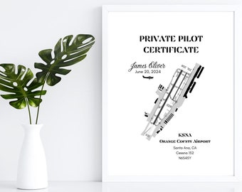 Custom Private Pilot Certificate Print – Personalized Airport Diagram (Digital Download)