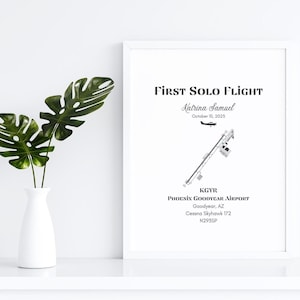 Personalisierbarer erster Solo Flug Druck - Piloten Geschenk, druckbare Plakette, digitaler Download, Pilot Geschenk, Geschenk für Piloten