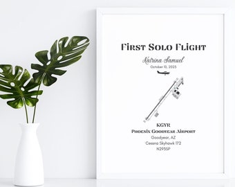 Custom First Solo Flight Print – Personalized Pilot Gift (Digital Download)