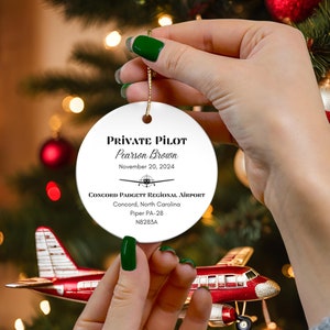 Custom Private Pilot Ornament - Pilot gift, Free Shipping, Pilot Ceramic Christmas Ornament, Airplane Decor, Pilot Keepsake, New Pilot