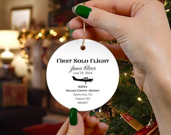 Custom First Solo Flight Ornament – Pilot Keepsake, Airplane Decor