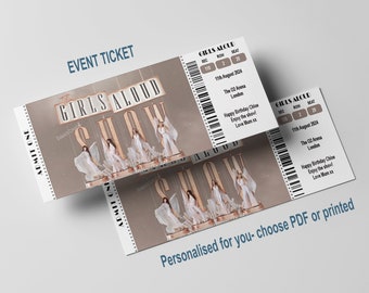 Personalised  Souvenir Girls Aloud Concert  Surprise Ticket Keepsake Memento Birthday Celebration  PDF or Print