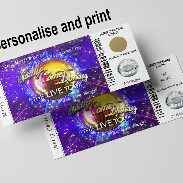 Surprise Trip Ticket -Strictly Come Dancing Live Tour scratch Reveal Play Personalised Gift Ticket Birthday Christmas