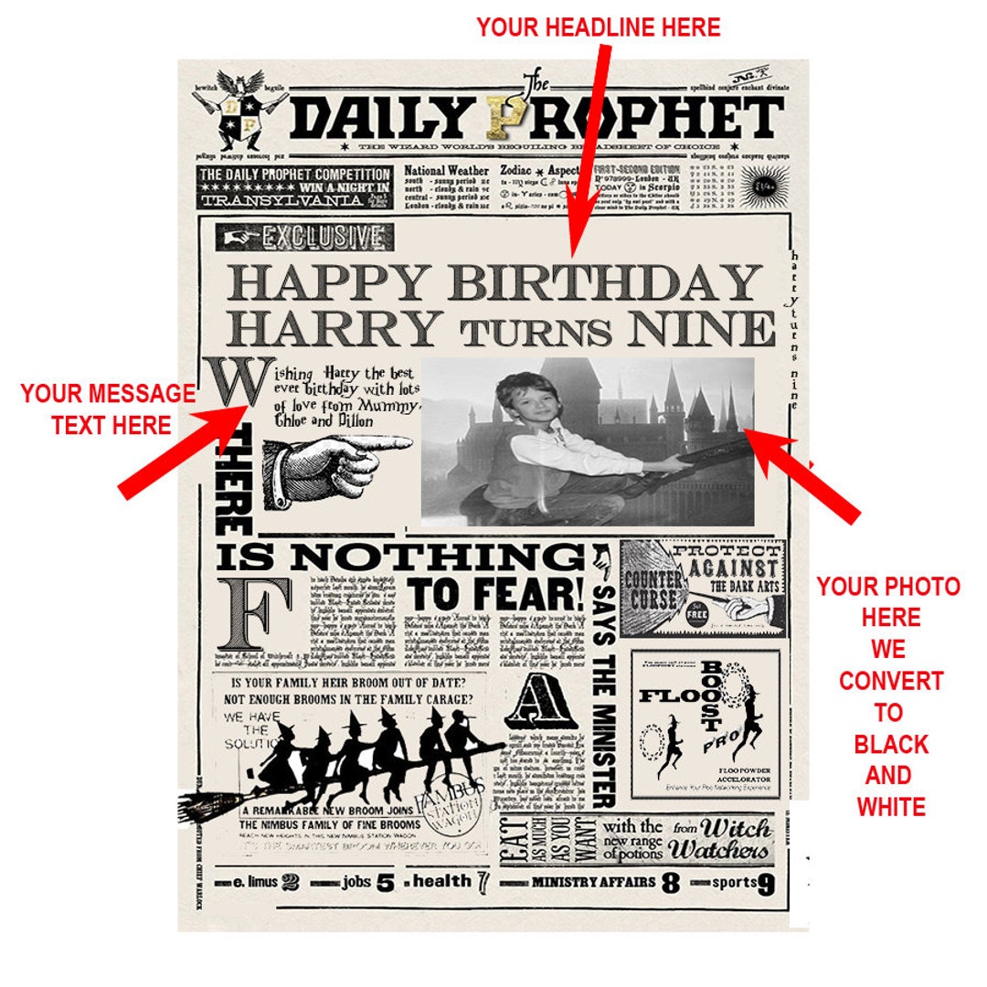 Personalised Daily Prophet Newspaper Harry Potter Birthday Studio Tour ...