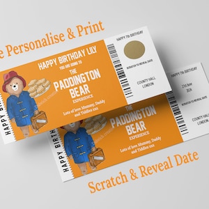 Surprise Trip Ticket - Paddington Bear The Experience scratch Reveal Play Personalised Gift Ticket Birthday Christmas