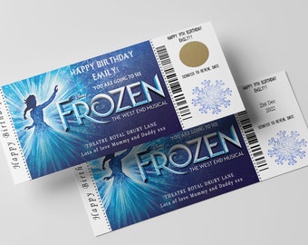 Frozen  Musical Theatre Ticket Show  Gift PERSONALISED Scratch Reveal -Birthday- Day Out