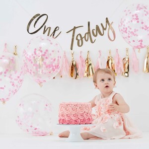 Baby Girl 1st Birthday Cake Kit l 1st Birthday Cake Smash Kit, One Today Banner, Pink Gold Tassel Garland, Pink Birthday In A Box