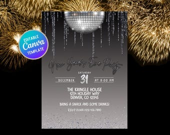 Convite para festa de Ano Novo glamourosa | Modelo Canva aconchegante e editável | Download instantâneo
