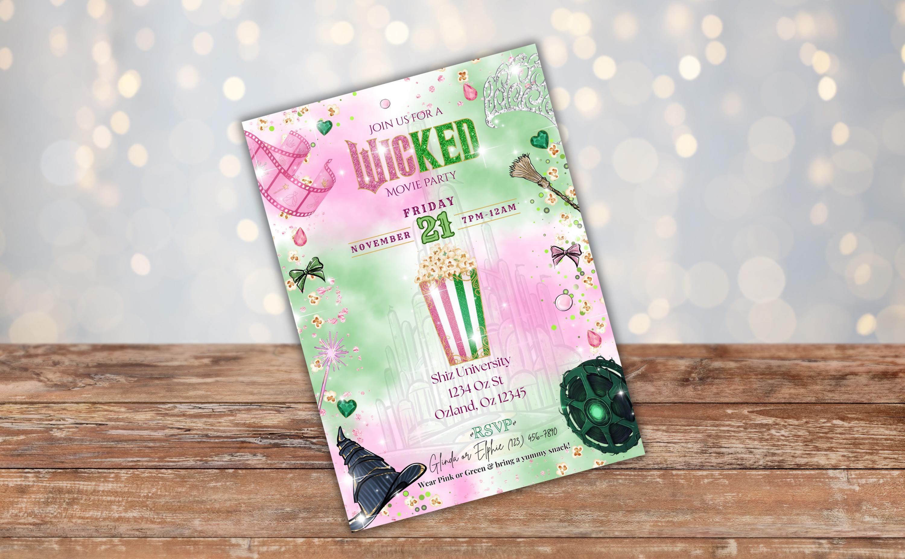 Downloadable Wicked Invitations Wicked Birthday Invitation, Wicked Movie Party, Editable Canva Template ...