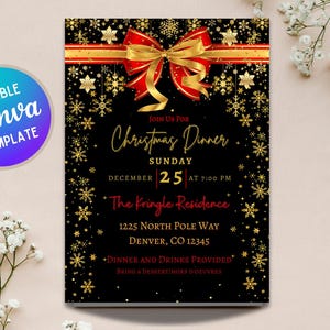 Classic Bow Weihnachtseinladungsvorlage | Hübsche editierbare Urlaub Party Karte | Druckbare einladen Instant Download DIY