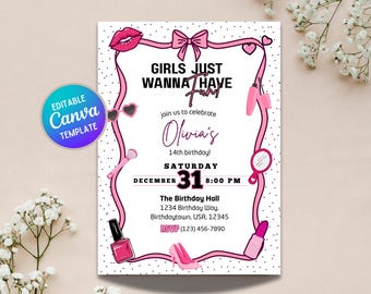 Girls Birthday Party Invite | Fun Colorful Canva Template | Digital Download