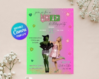 Wicked For Good Party Invitation | Glinda Elphaba | Personalize Editable Canva Template (Digital Download)