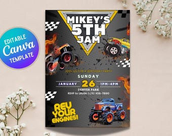 Monster Truck Birthday Invite | Boy Canva Template | Printable Digital Download