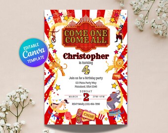 Carnival Circus Birthday Invite | Big Top Canva Template | Printable Digital Download