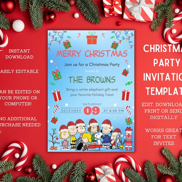 Peanuts Charlie Brown Merry  Friendsmas Friends Christmas Holiday Party Gathering Friend Invitation EDITABLE TEMPLATE Instant Download