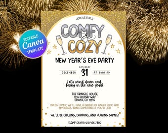 Convite para festa de Ano Novo | Modelo Canva aconchegante e editável | Download instantâneo