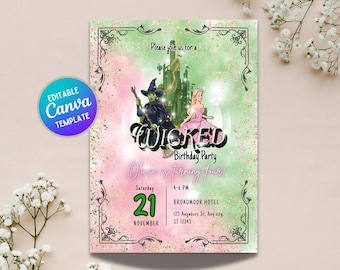 Wicked Movie Birthday Party Invitation: Defy Gravity, Personalize Editable Canva Template (Digital Download)