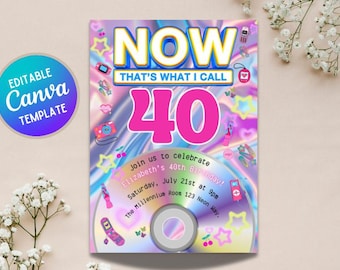 Fiesta del Milenio Año 2000 / Celebración de Despedida de Soltera / Plantilla de Canva Personalizada, Editable y Descargable / Hazlo Tú Mismo