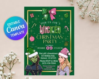 Wicked Movie Christmas Party Invitation: Personalize Editable Canva Template (Digital Download)