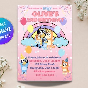 Bluey Birthday Invitation: Editable DIY Party Invite (5x7&quot; Template Digital Download)