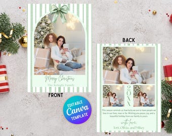 Holiday Christmas Photo Card Template | Editable Canva | Digital Download