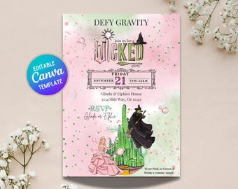Wicked Birthday Party Invitation: Personalize Editable Canva Template (Digital Download)