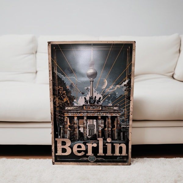 Kunstdruck Berlin als Poster/auf Leinwand auf Keilrahmen gespannt/Acrylglas/Aluminium in diversen Formaten. Brandenburger Tor - Fernsehturm