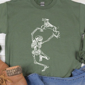 Halloween dog shirt, Halloween Skeleton shirt, Dancing skeleton sweatshirt, skeleton and Dog Sweatshirt, Skeleton shirt, Skeleton Tshirt