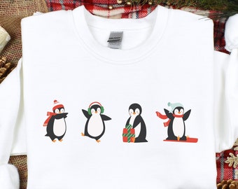 レディース スウェットシャツ、クリスマス スウェットシャツ、ペンギン クリスマス セーター、ホリデー ペンギン T シャツ、かわいいクリスマス シャツ、彼女へのお祝いのペンギン ギフト