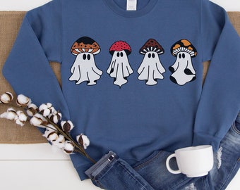 Ghost sweatshirt, Halloween Sweatshirt, Halloween Crewneck, Mushroom Sweatshirt, Spooky Season