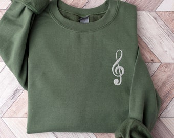 EMBROIDERED Treble clef, gift for music lover, Music teacher Gift, Band Shirt, Unisex Sweatshirt, Music Shirt, Gift for him, gift for her