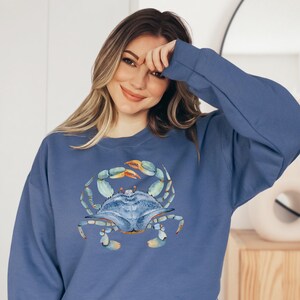 Watercolor shirt, Beach Vacay Shirt, Blue Crab Sweatshirt, Watercolor Sea shirt, Beach Lover Shirt, Seaside shirt, Ocean animal lover,Crabs image 1