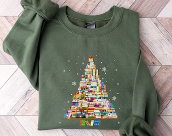 Arbre de Noël fait de livres Chemise, cadeau pour les amateurs de livres, Chemise de Noël des amateurs de livres, Chemise de Noël de rat de bibliothèque, Cadeau pour les enseignants, Arbre à livres