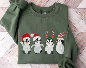 Pingüinos de sudadera de Navidad, Sudadera para amantes de la naturaleza, Cuello de tripulación de pingüinos, Camisa de amante de los pingüinos, Suéter de pingüinos, Jersey de pingüinos lindo