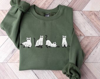 Felpa Di Halloween, Felpa di Gatto, Stagione Spettrale, Camicia Fantasma, Maglione di Halloween, Camicia Cat Lover, Camicia gatto halloween, Camicia Gatto Nero