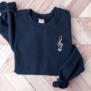 EMBROIDERED Treble clef, gift for music lover, Music teacher Gift, Band Shirt, Unisex Sweatshirt, Music Shirt, Gift for him, gift for her