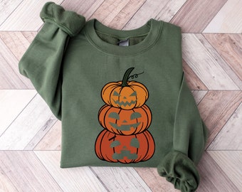 Sudadera de calabaza apilable, suéter de calabaza, sudadera de calabaza, cuello de tripulación de Halloween, camisa de calabaza, sudadera de calabaza de Halloween