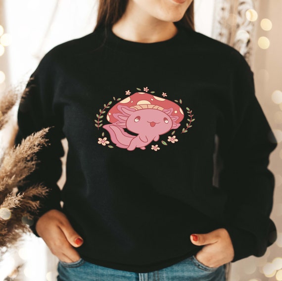 Axolotl sweatshirt, Kawaii shirt, Salamander shirt, mushroom sweater, retro vintage tee shirt, hipster animal, pastel Goth, Japan Anime