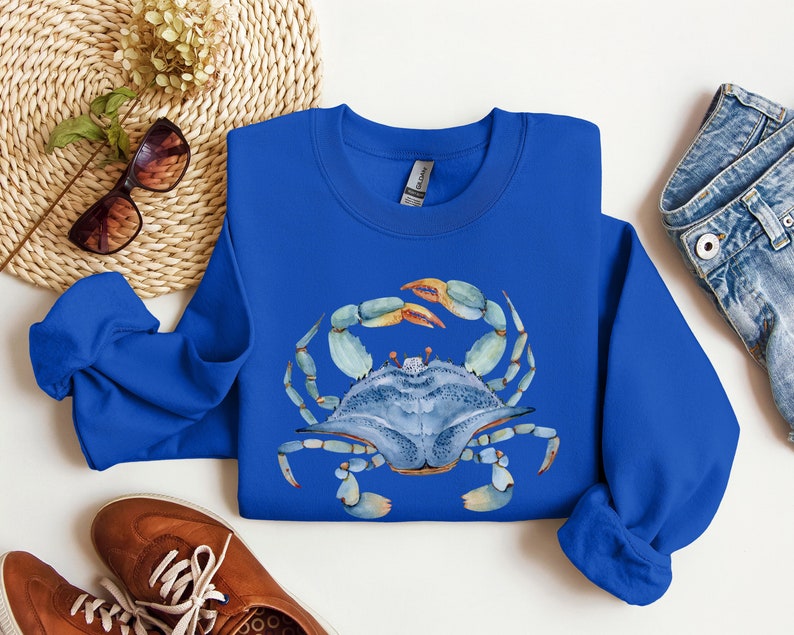 Watercolor shirt, Beach Vacay Shirt, Blue Crab Sweatshirt, Watercolor Sea shirt, Beach Lover Shirt, Seaside shirt, Ocean animal lover,Crabs Royal