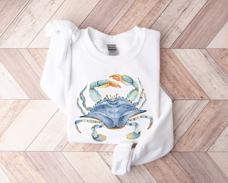 Watercolor shirt, Beach Vacay Shirt, Blue Crab Sweatshirt, Watercolor Sea shirt, Beach Lover Shirt, Seaside shirt, Ocean animal lover,Crabs White